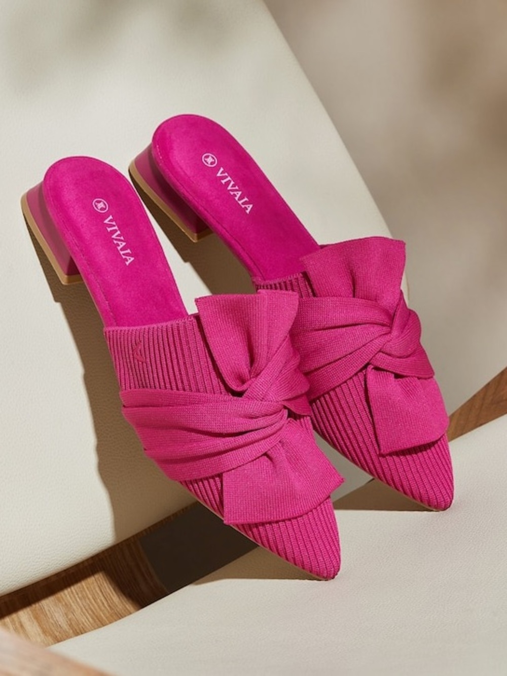 VIVALA Fuchsia Knot-Front Pointed Toe Slide Sandals